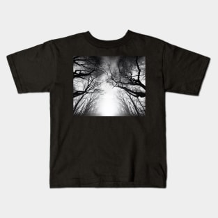 Whispering Trees Silhouette in Mist Kids T-Shirt